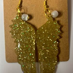 Handmade gold resin glitter angel wing earrings